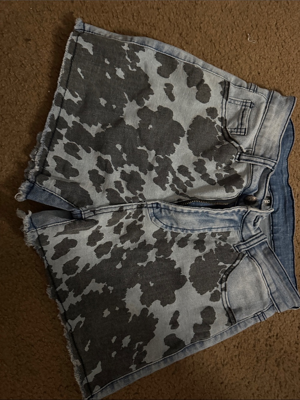 Crazy Train Light Blue & Gray Cowprint Denim Shorts